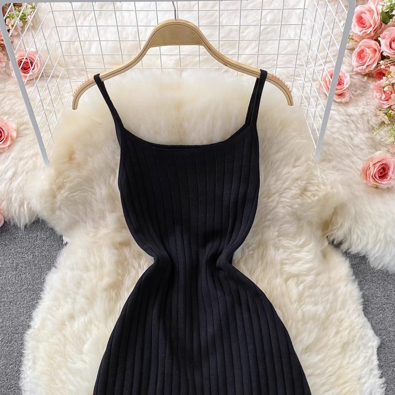 Mid-Length Knit Dress Sleeveless Sexy Vest Skirt S3992