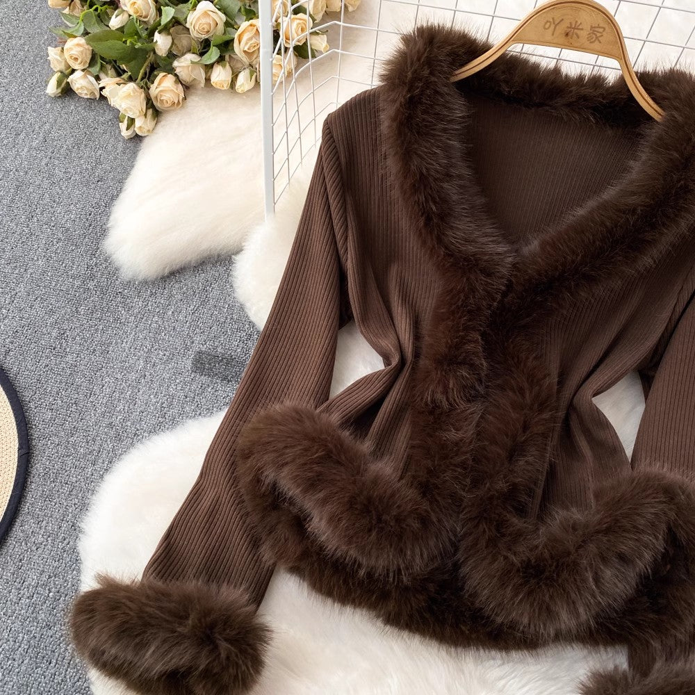 V-neck bell sleeves sweater women's casual jacket top S4218