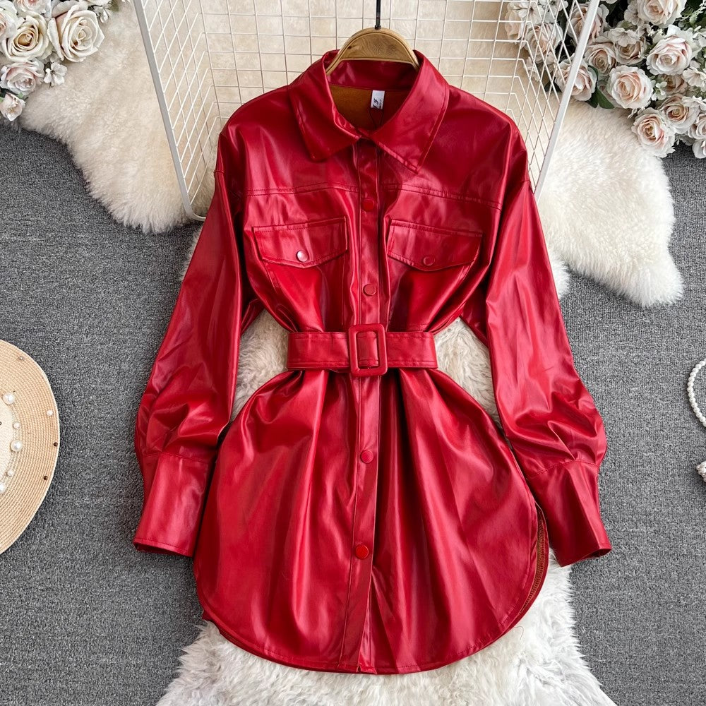 Mid-length burgundy jacket for women coat dress S4032