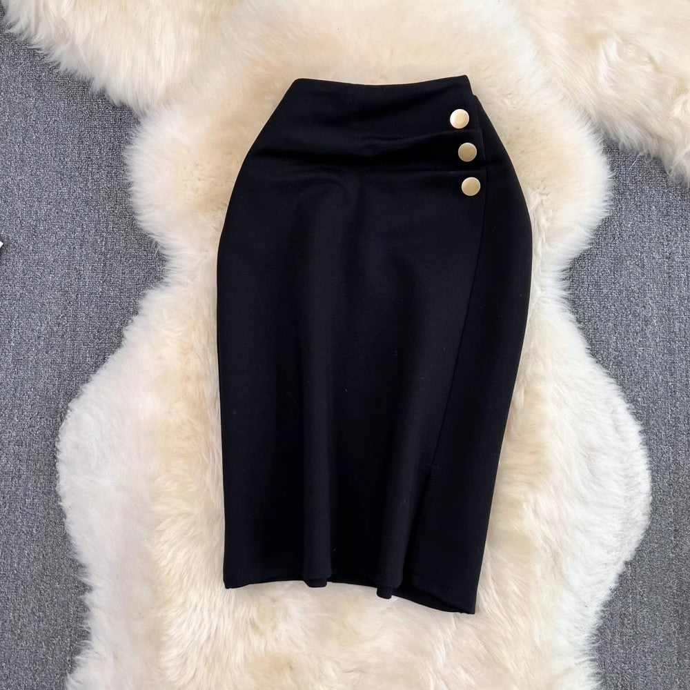Solid color pleated fashion casual mid-length skirt     S3943