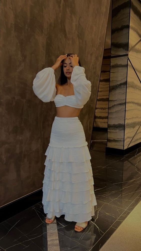 Two Piece White Prom Gowns Lady Fashion Party Dress S2865