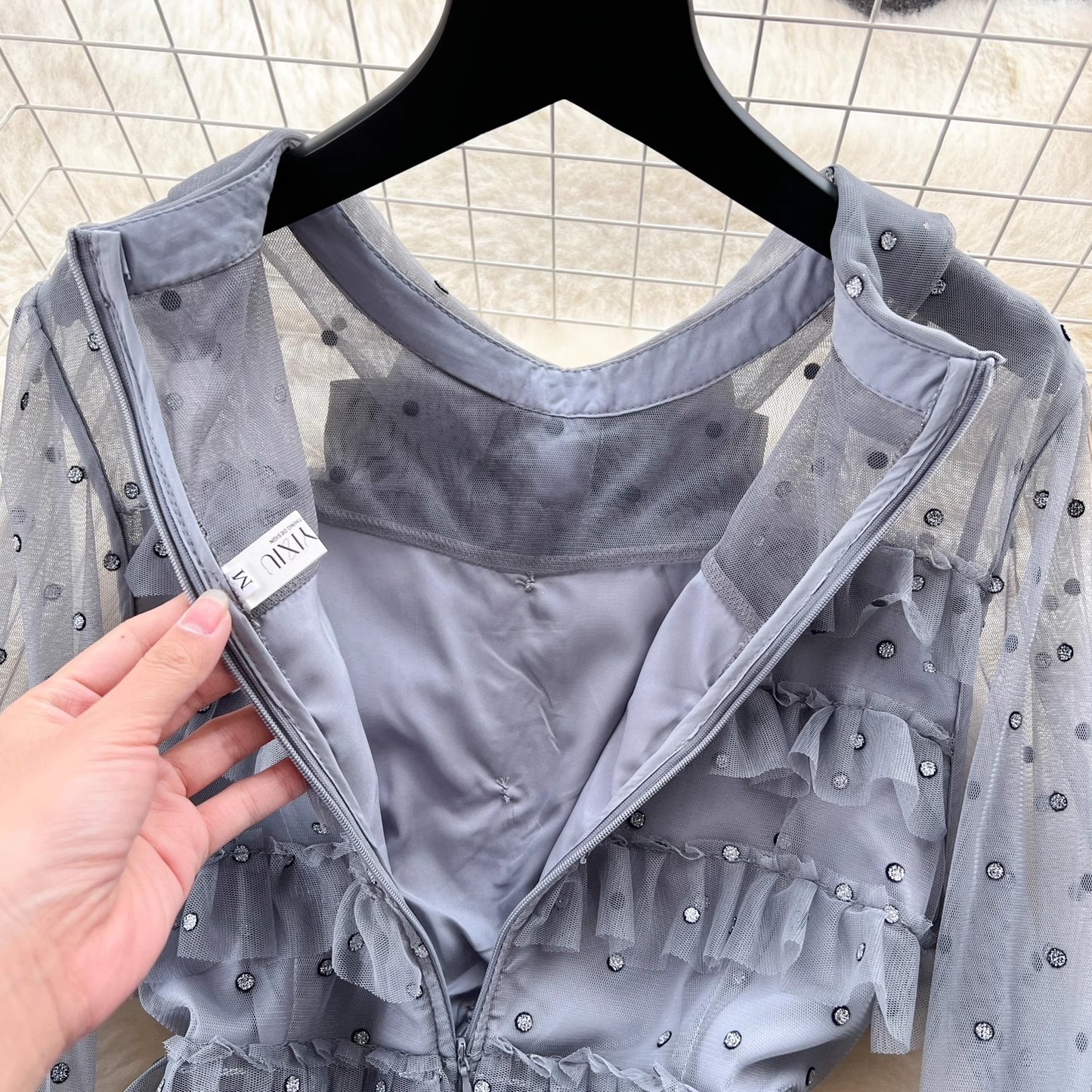 round neck bow diamond mesh dress for women sweet princess cake long dress S4638