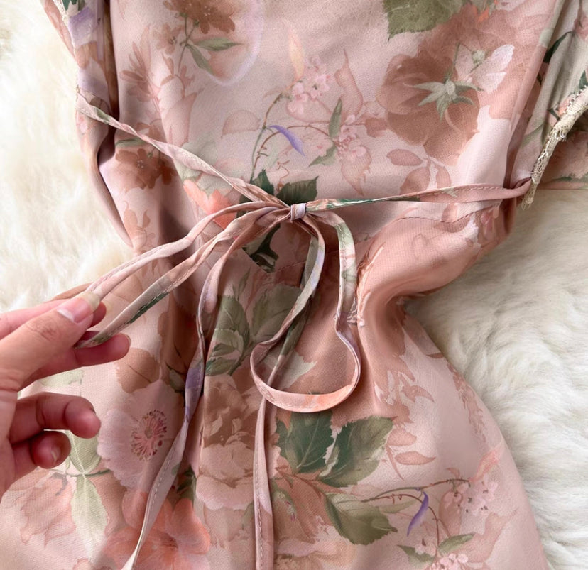 Spaghetti Strap Dress,floral Halter Dress, Waist Fairy Mermaid Dress S4482