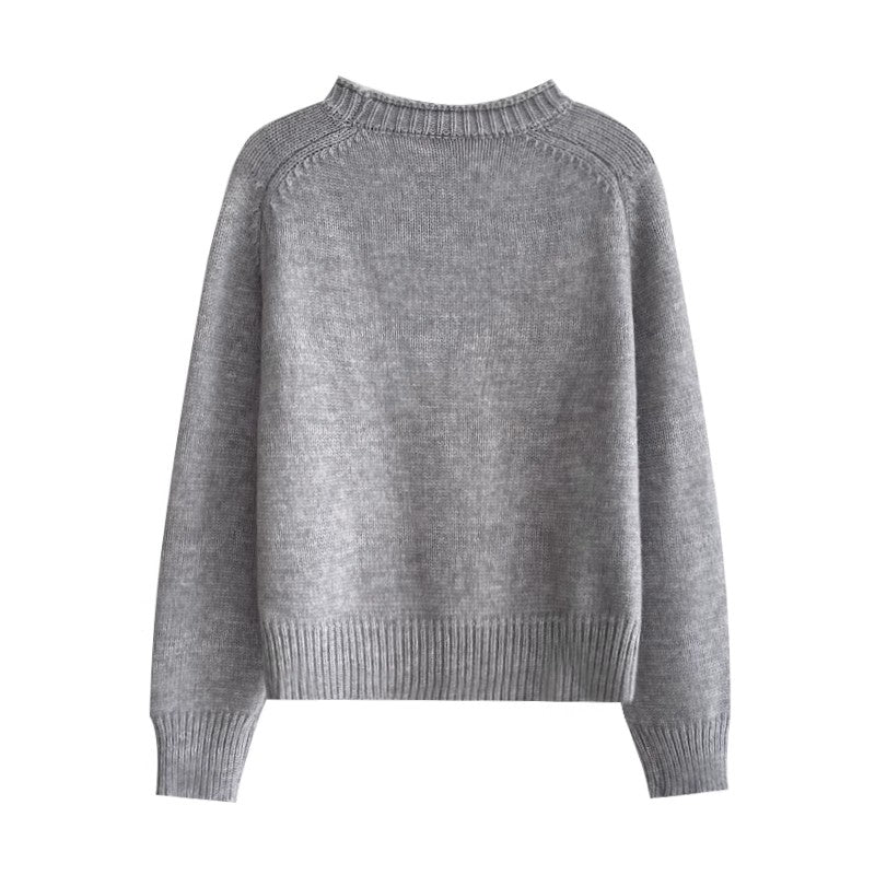 Fashionable casual cartoon bear jacquard round neck long-sleeved knitted sweater S4743