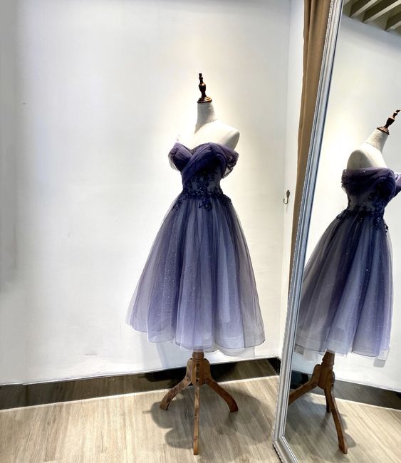 Blue tulle lace short prom dress homecoming dress S2953