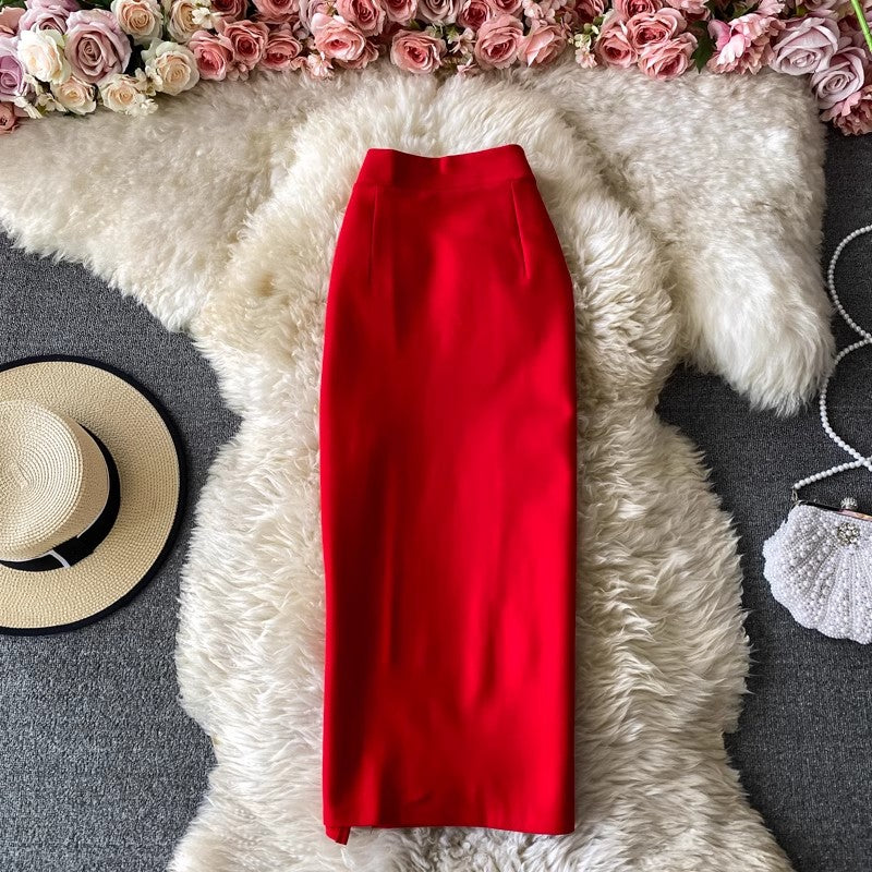 Fashionable solid color mid-length skirt S3951