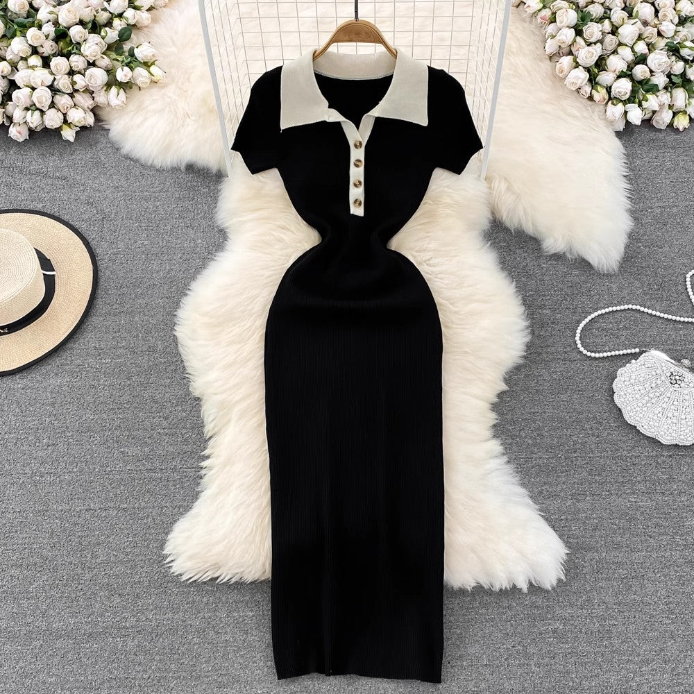 hot girl fashion short-sleeved mid-length knitted dress for women S4256