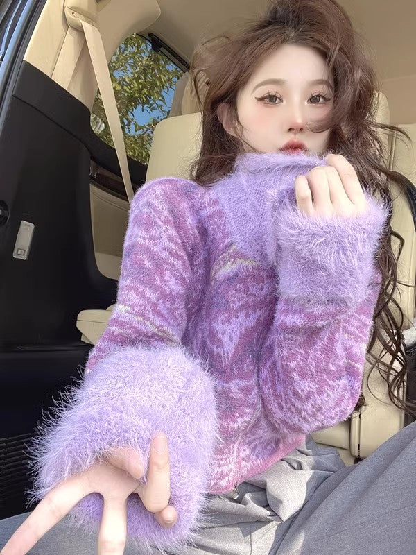 Purple chic top sweater women's coat S3410