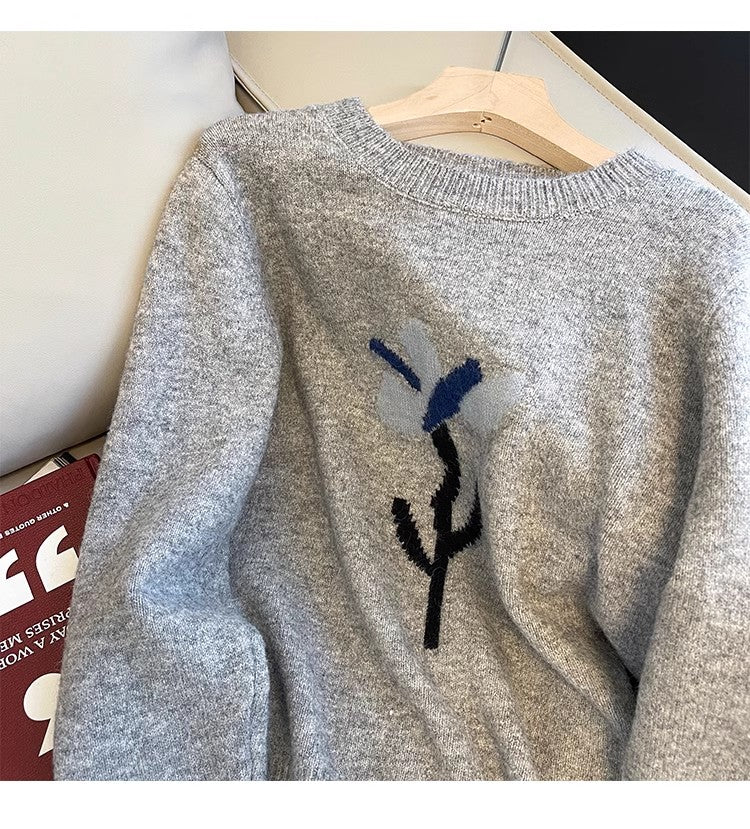 Jacquard round neck sweater for women soft sweater S4804