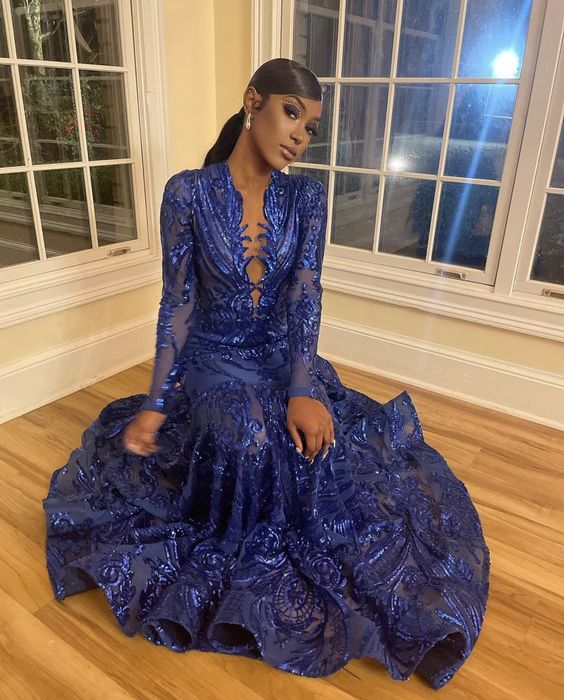 Royal Blue Meramid Sequins Sparkly Prom Dress S3718