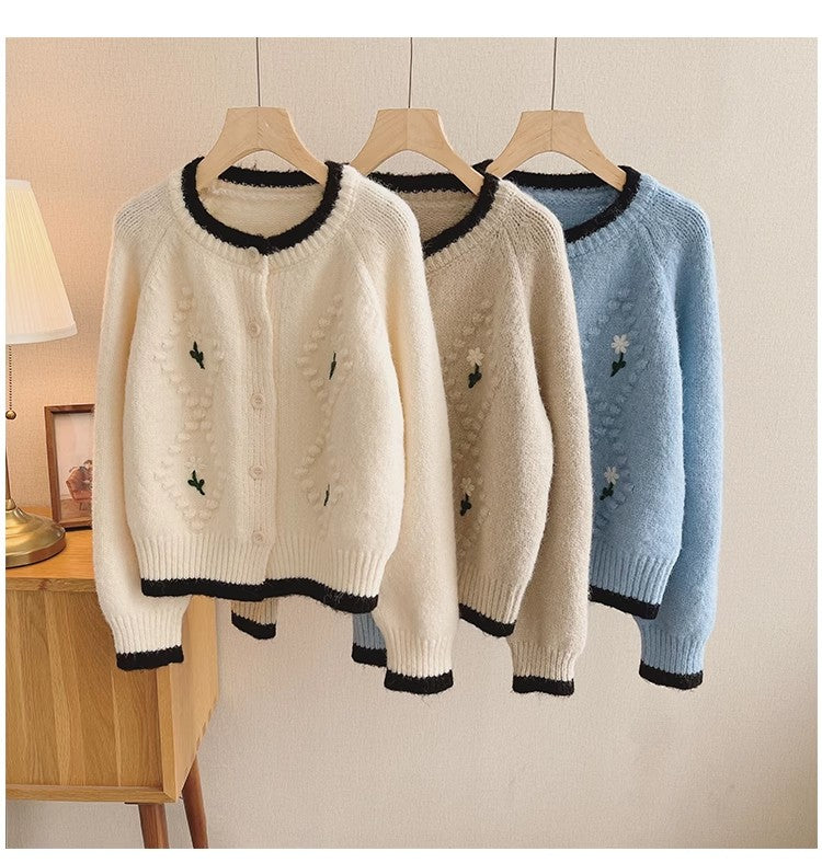 round neck sweater jacket for women knitted cardigan S4815
