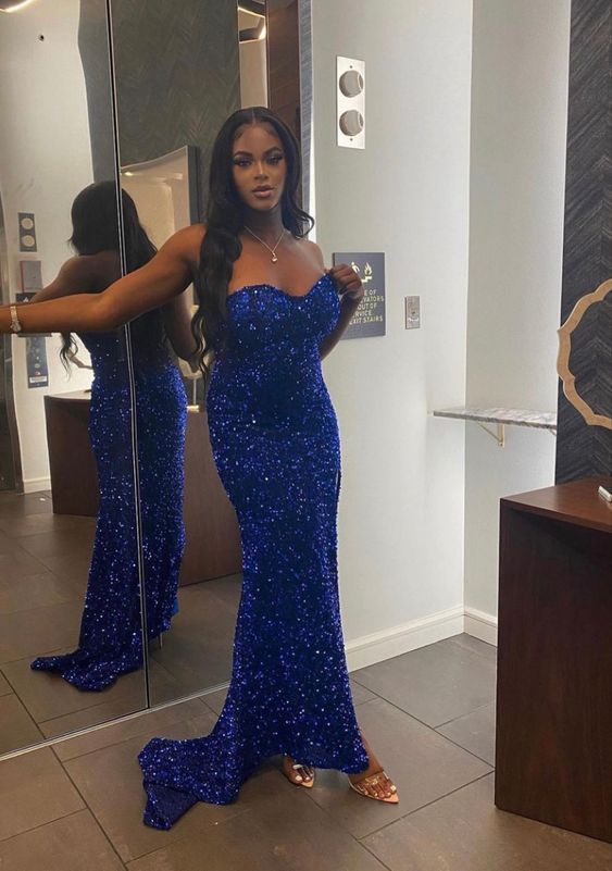 Royal Blue Sequins Sparkly Prom Dress S3715