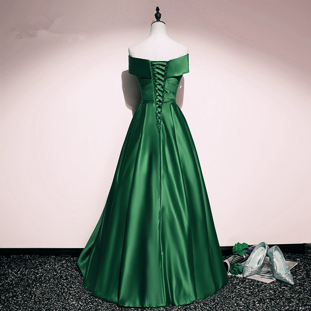 A-line Simple Green Satin Prom Dress Evening Dress, Floor Length Formal Dresses S3617