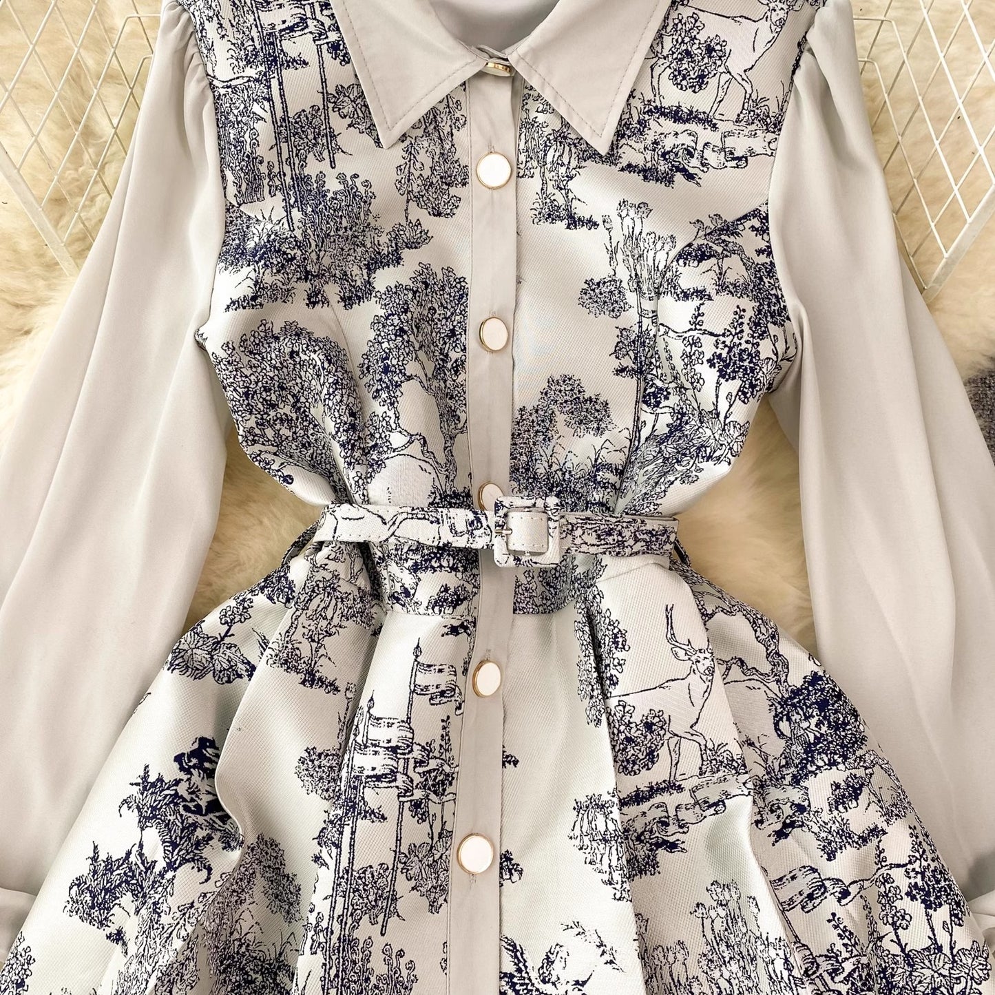 printed dress for women puff sleeves design skirt S4509