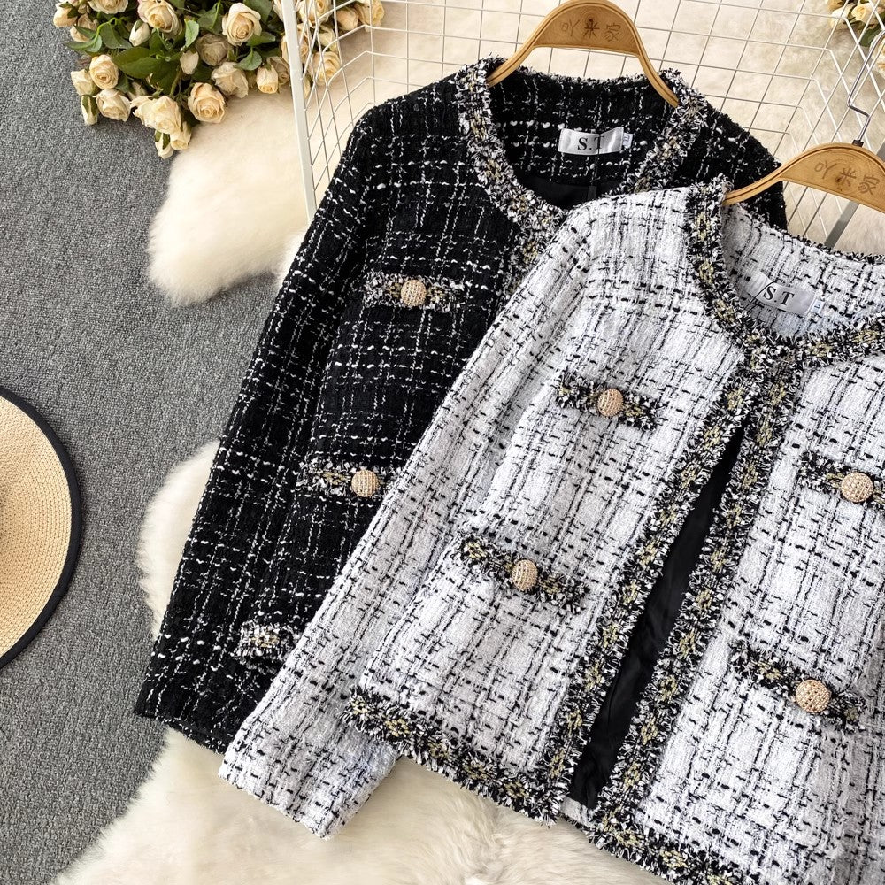 round neck short coat women's casual jacket top S4167