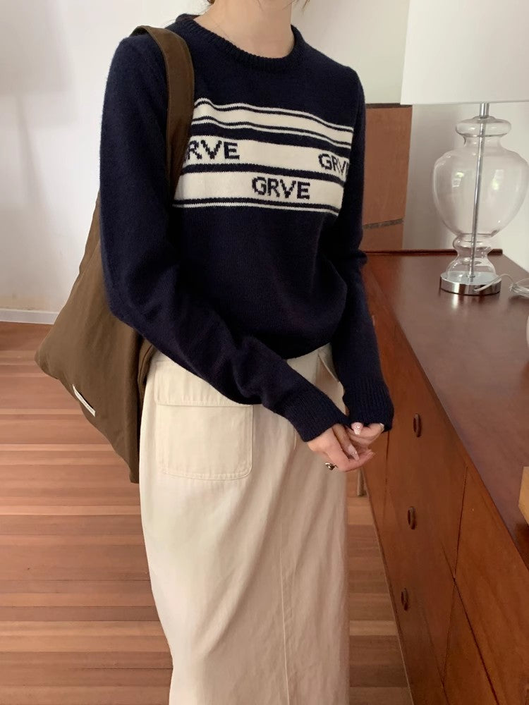 chic simple long-sleeved round neck short knit sweater S4779