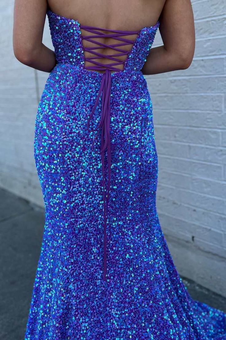 Iridescent Sequin Strapless Lace-Up Mermaid Long Prom Dress S3636