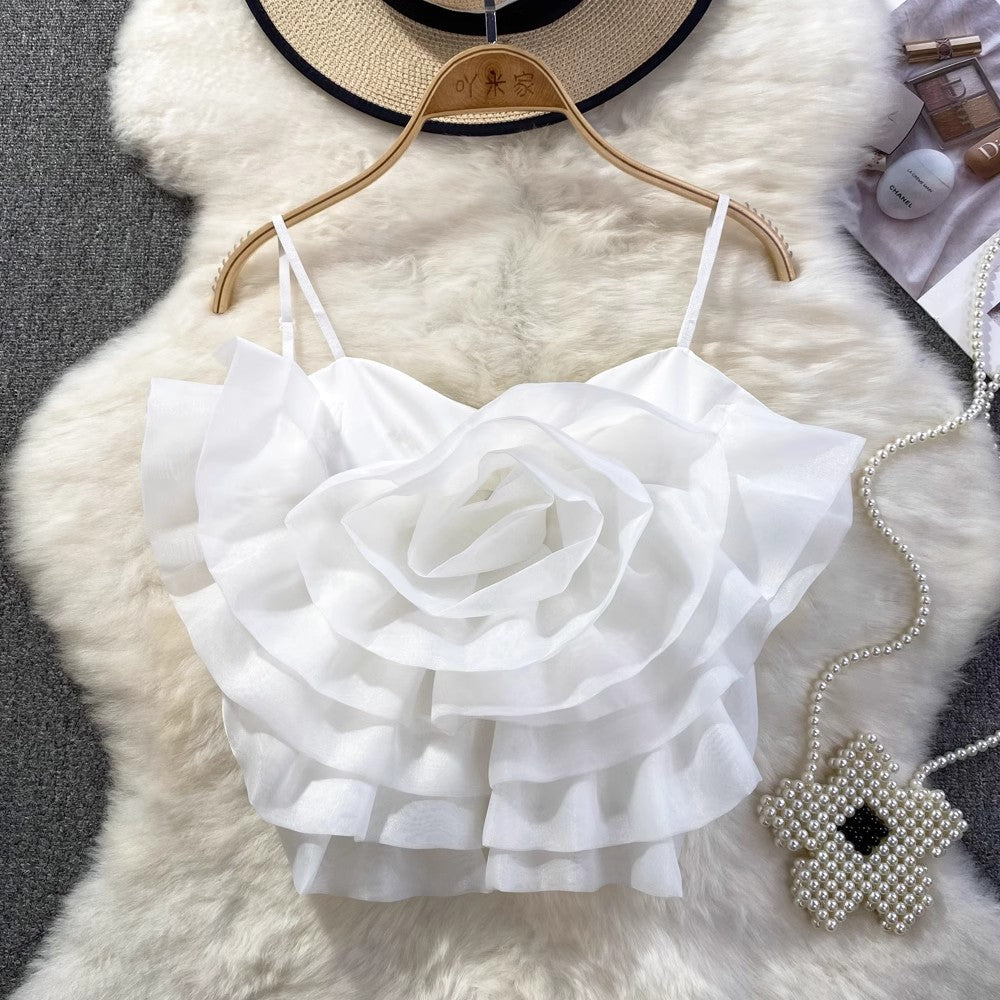 design flower tube top suspender top for women's outer wear sleeveless short top S4191