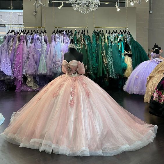 Pink Quince Dress off shoulder ball gown prom dress S3526