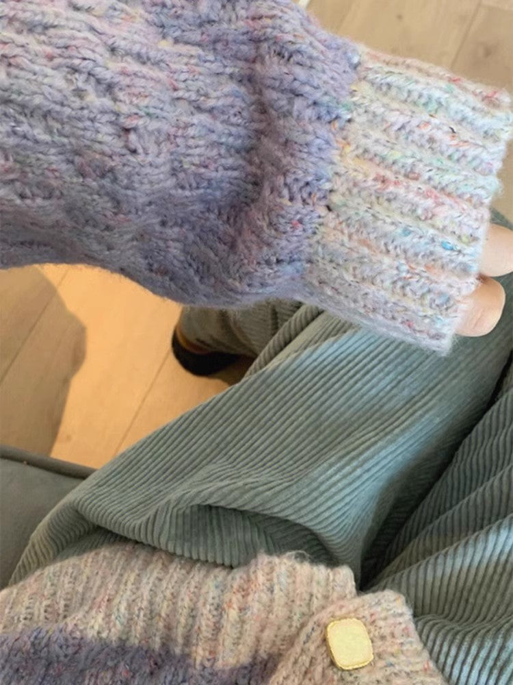 Taro purple v-neck sweater jacket for women Korean style knitted cardigan S3384