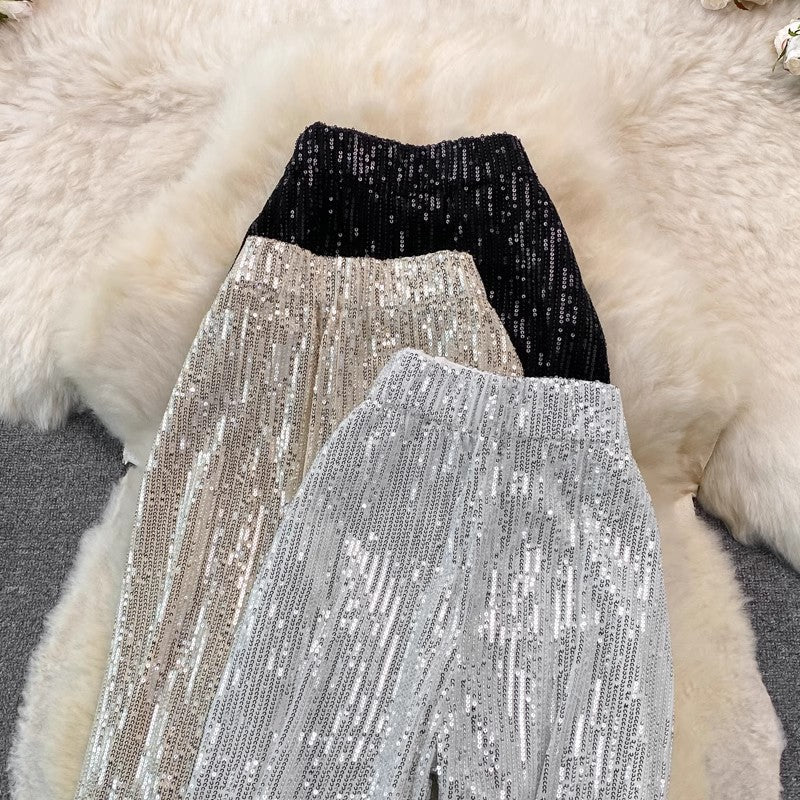 new elastic waist casual trousers sequined pants    S4174