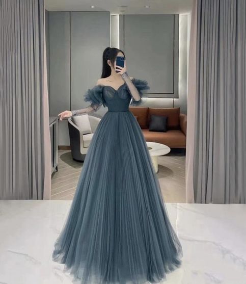 Cute Tulle Long Prom Dress A Line Evening Dress S3862
