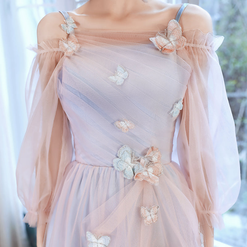 Adorable Pink And Blue Short Party Dress With Butterfly, Cute Short Formal Dress S3118