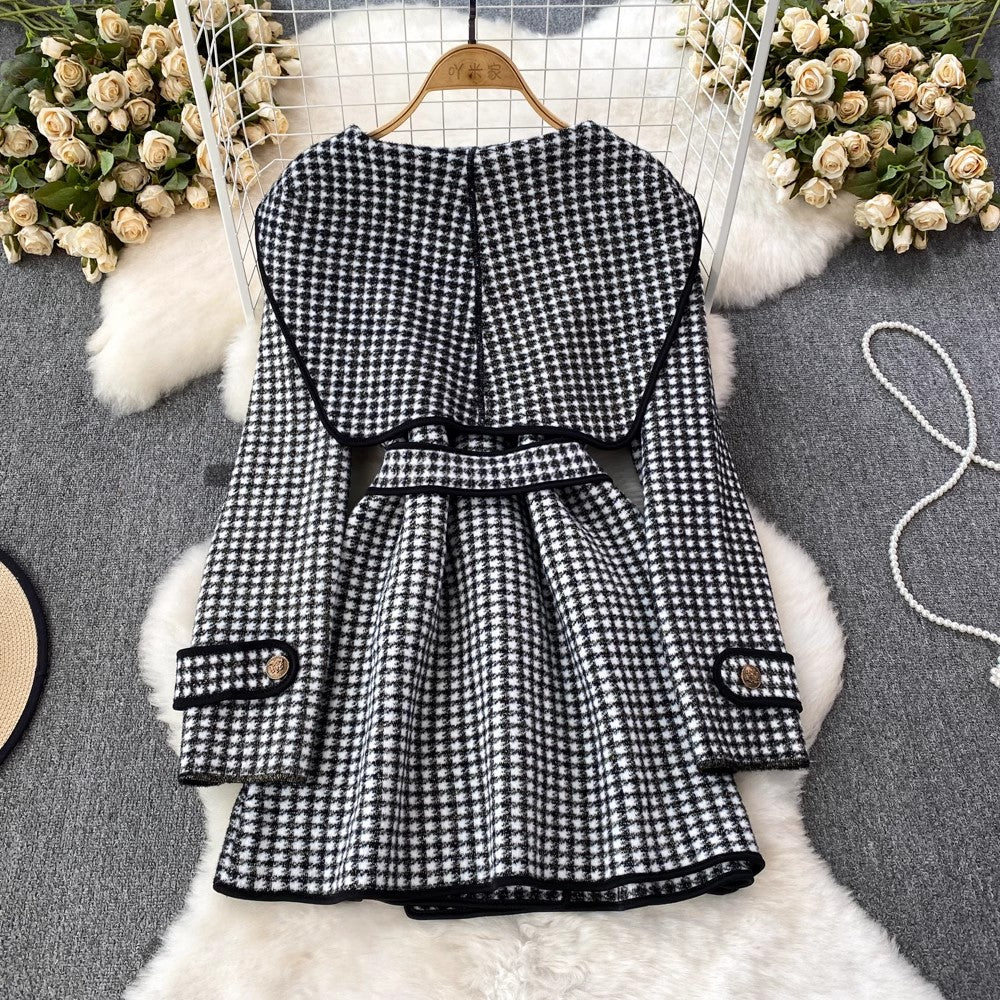 fashionable woolen coat design houndstooth coat S3896