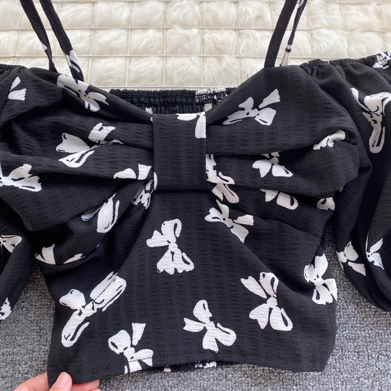 Cute Bow Off Shoulder Crop Top S4394