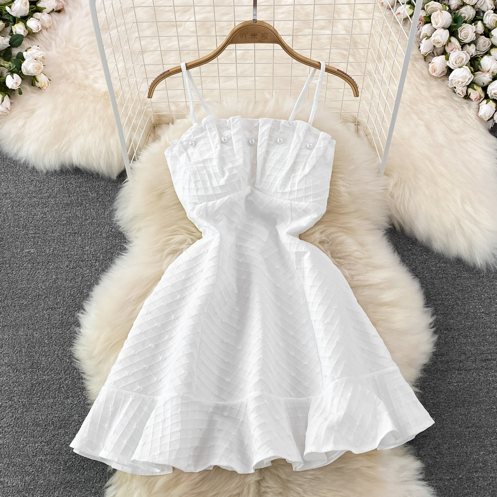 French Suspender Skirt Ruffled Fishtail Dress S4461