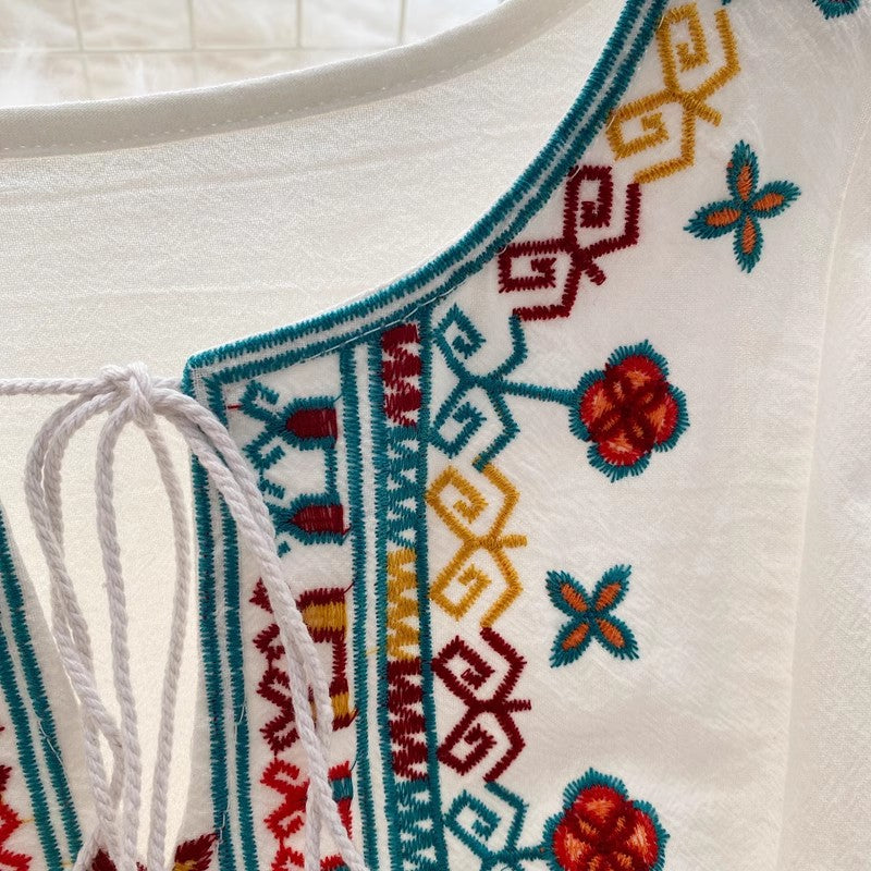 holiday dress women's bohemian beach dress embroidered lantern sleeve style long skirt S3983