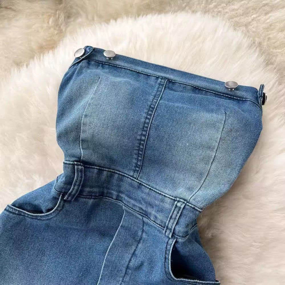 denim dress for women sexy slit retro style skirt trendy S4566