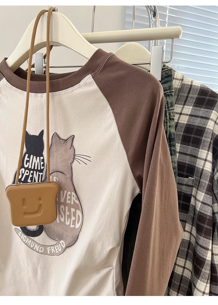 Retro Short Irregular Long Sleeve T-shirt Women's Top S3423