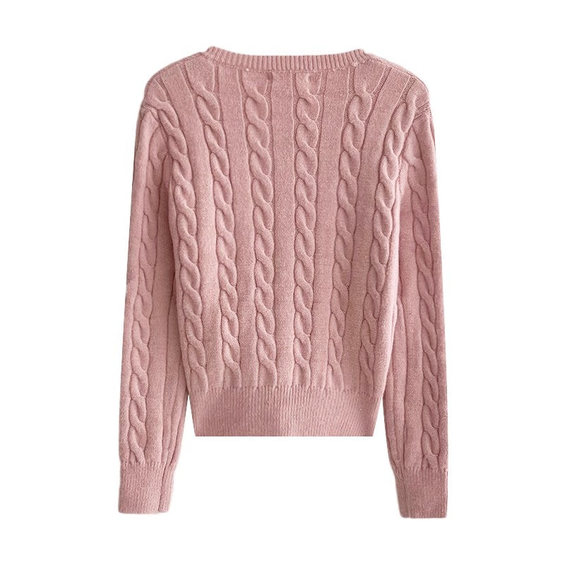 embroidered knitted cardigan round neck long-sleeved sweater jacket S4711