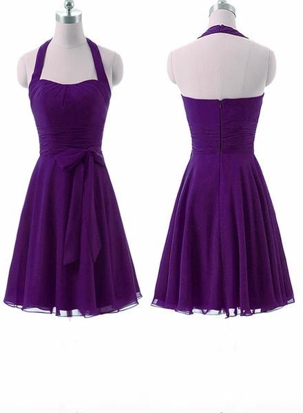 Simple Pretty Purple Short Halter Party Dress, Elegant Party Dress S2697