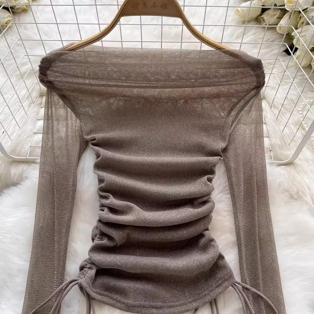 pleated shirt for women new long-sleeved top S4577