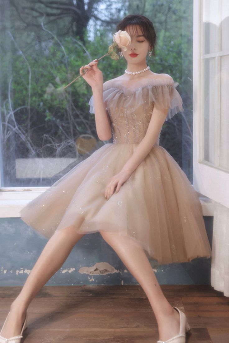 Cute tulle short A line prom dress party dress S3225