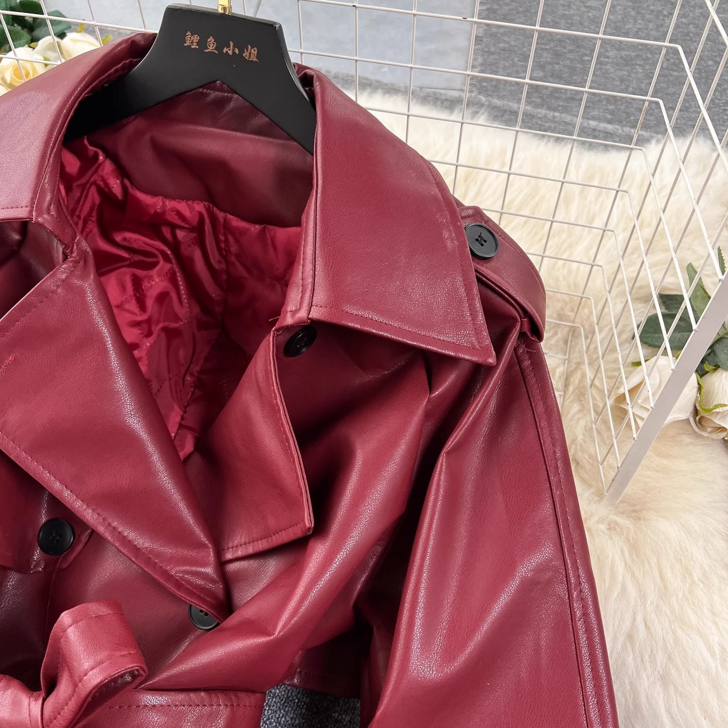 mid-length leather jacket for women coat trend S4639