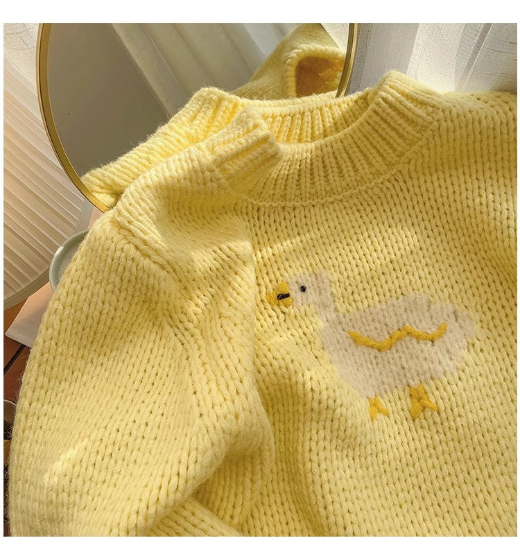 Pink jacquard round neck sweater for women long-sleeved sweater S4845