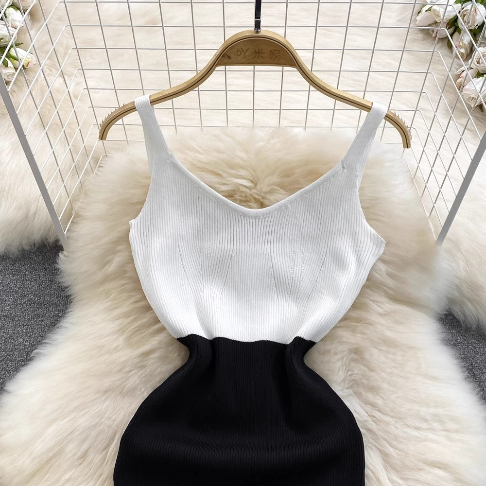 knitted suspender skirt for women new V-neck sleeveless dress S4164