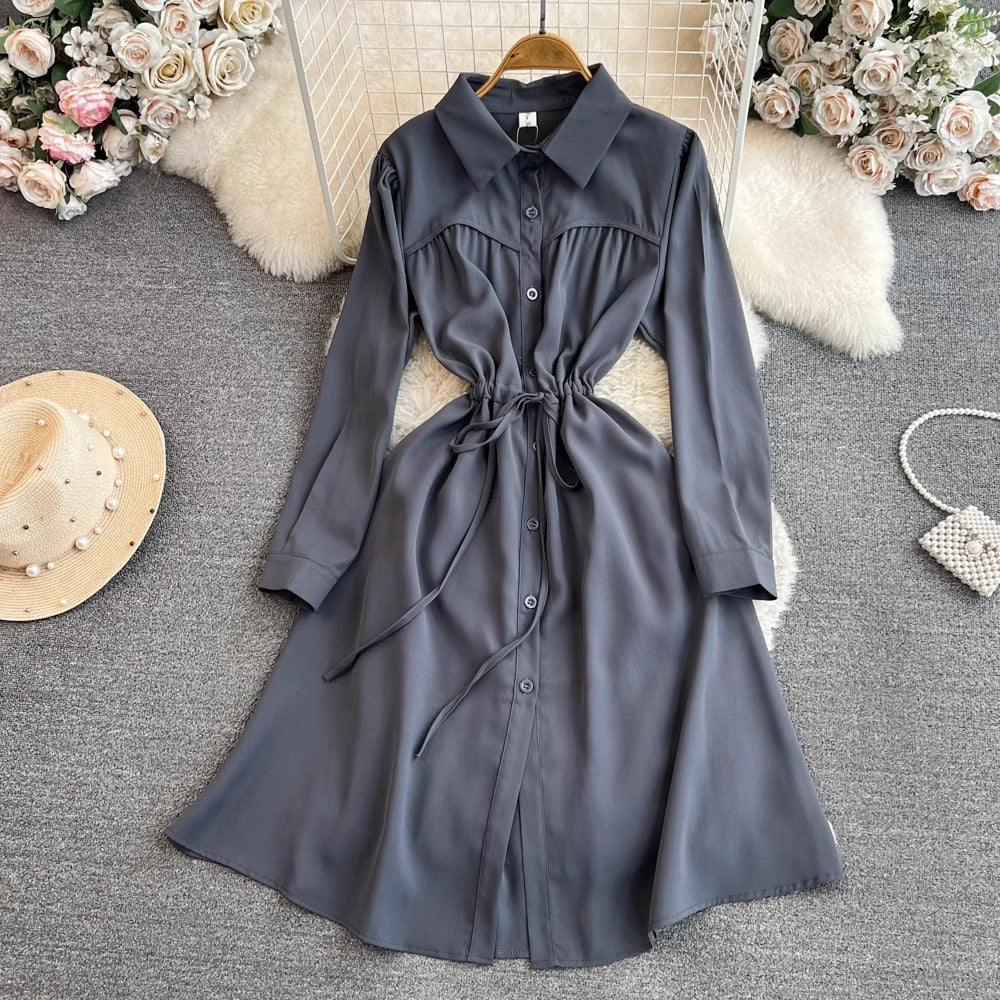 puff long-sleeved mid-length A-line dress S4025