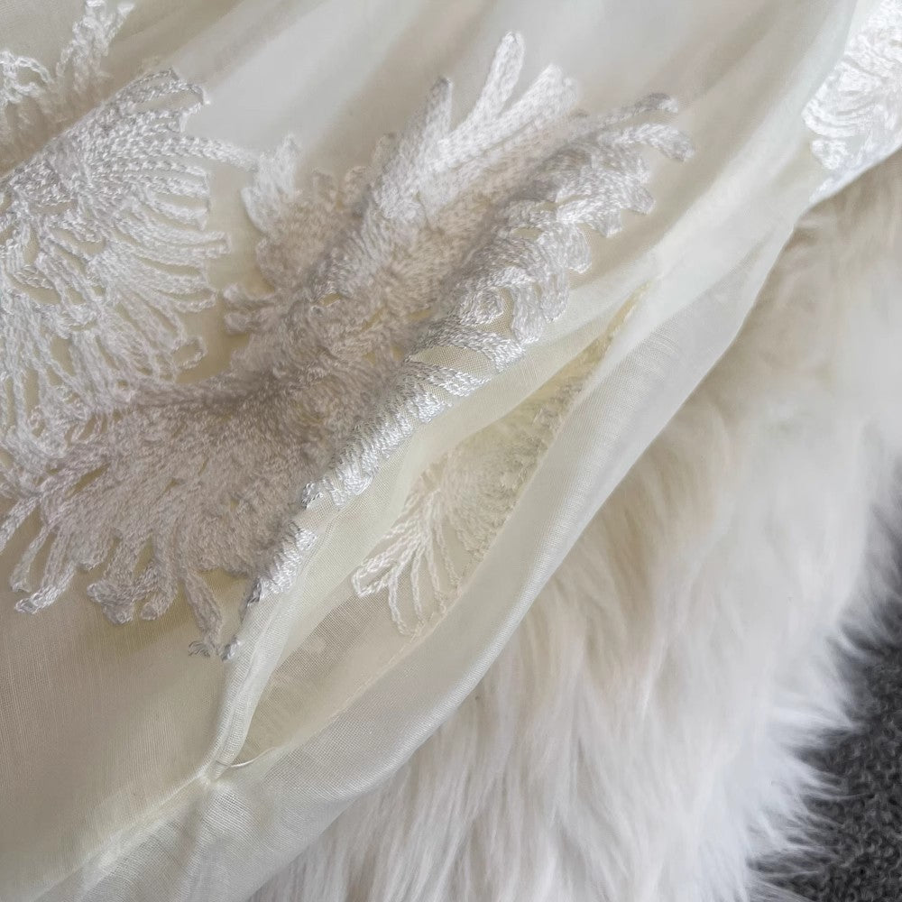 beach dress halter neck mesh embroidery dress elegant long skirt S4315