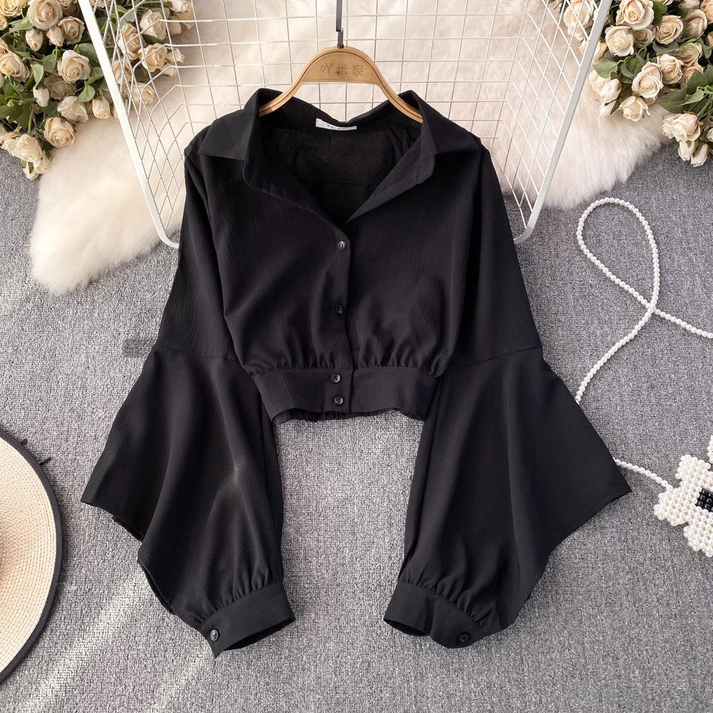 Bell Sleeve Women's Fashionable Short Top S4079