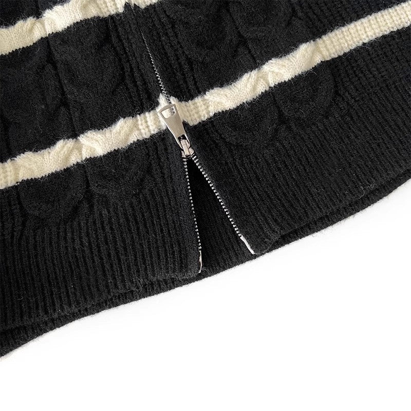 double zipper casual striped sweater jacket S4772