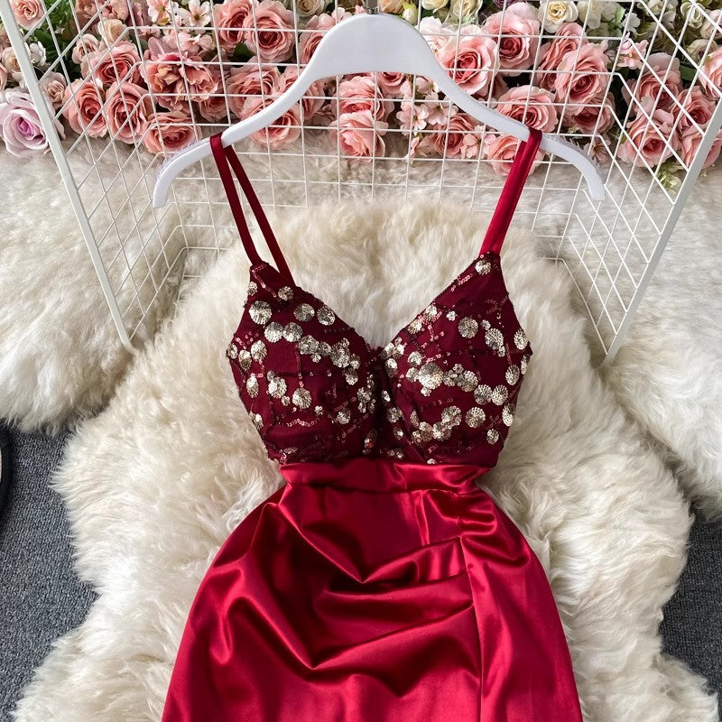 Attractive evening dress for women new elegant tube top suspender dress S4351