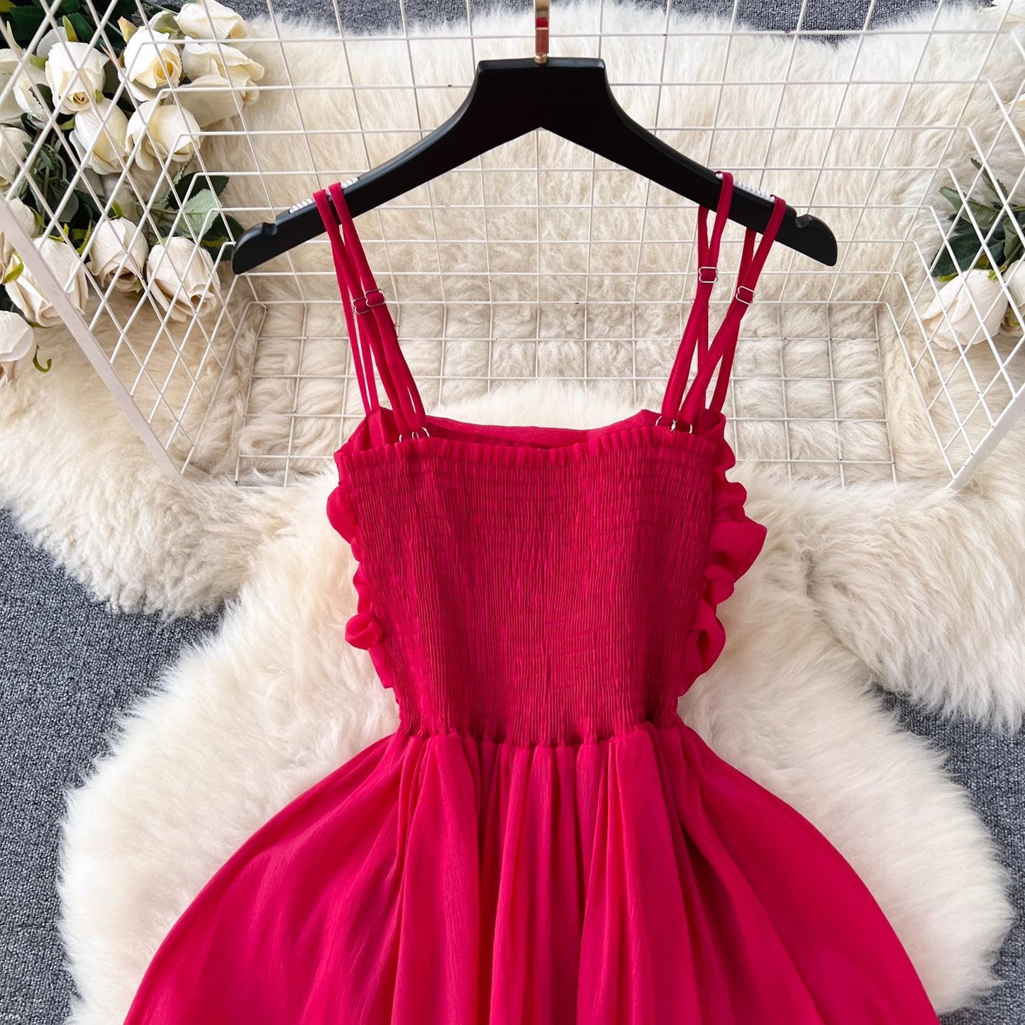 suspender dress for women pleated design long skirt S4581