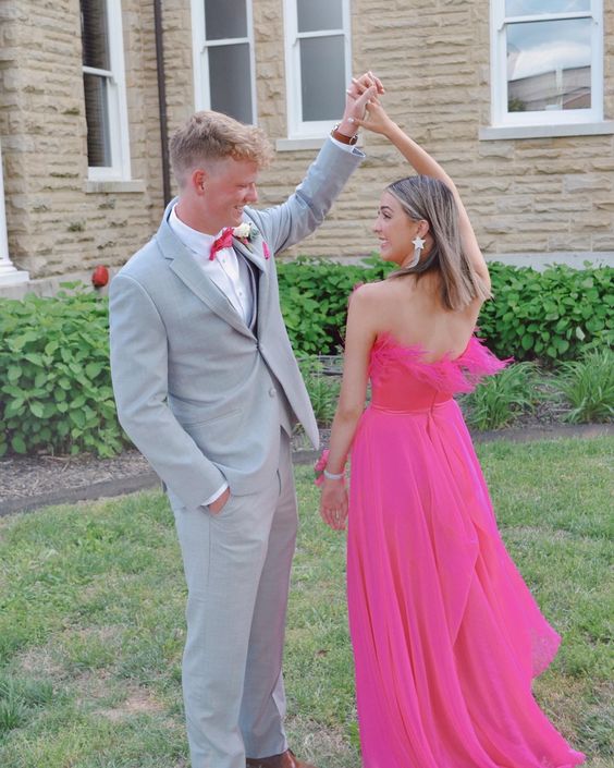 A-Line Long Hot Pink Prom Dresses S3928