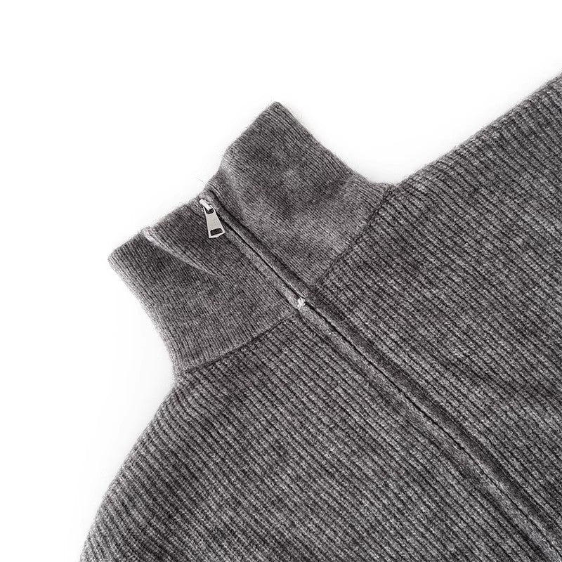 Stylish double-zip knitted cardigan long-sleeved jacket S4698