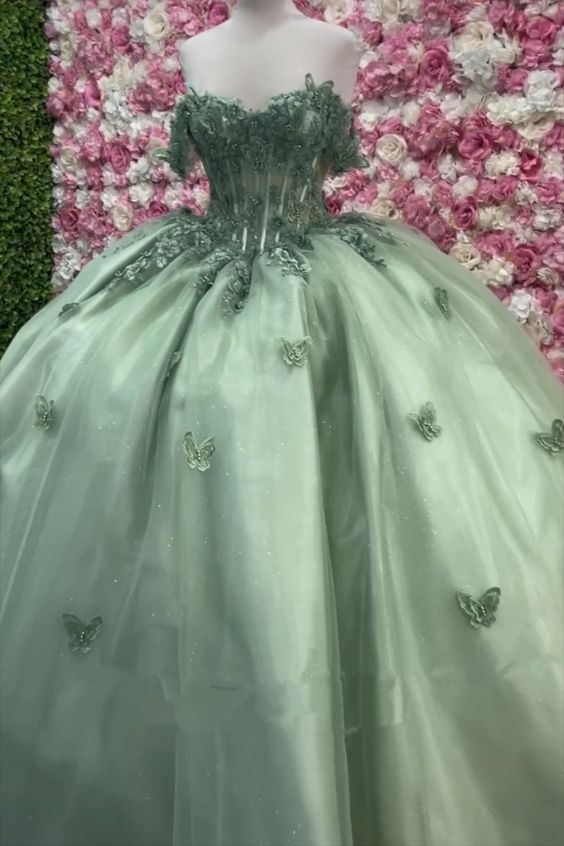 Sage Quince Dress off shoulder ball gown prom dress S3524