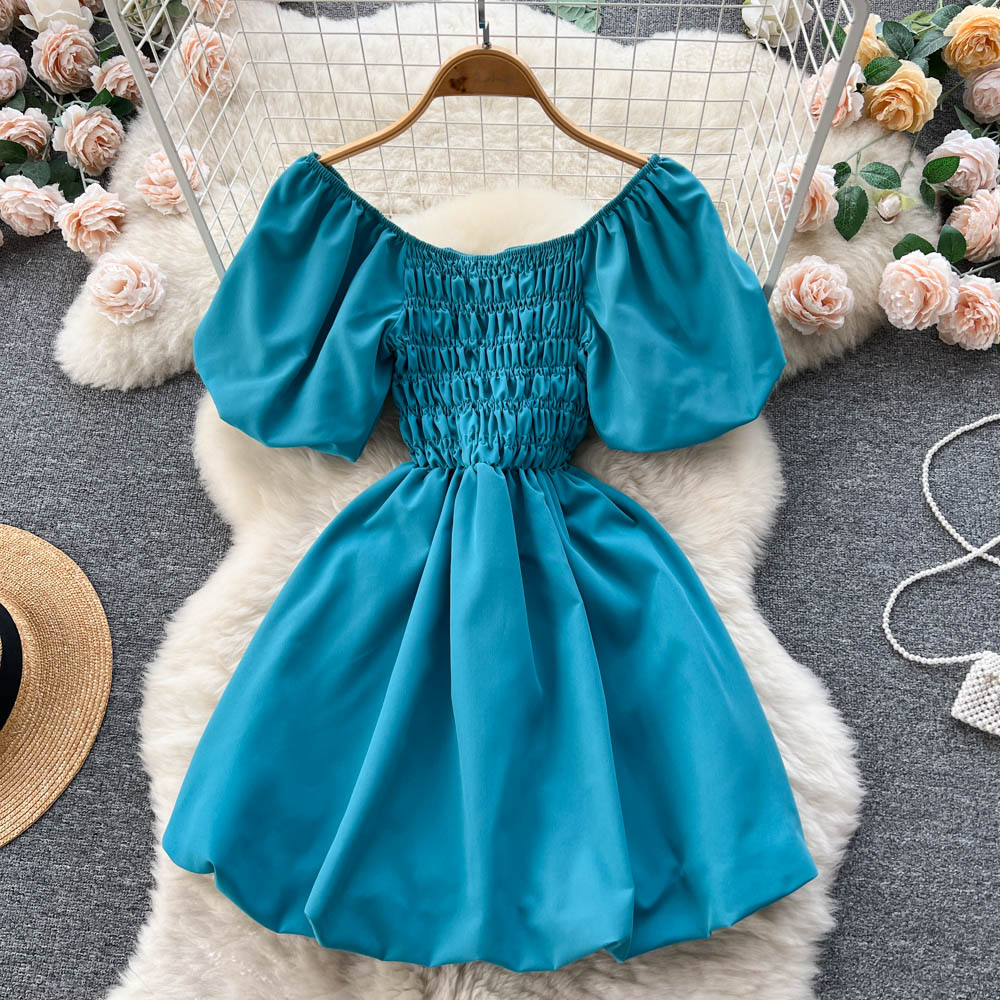 Cute Puff Sleeve Dress, A-line Fashion Girl Dress S4409